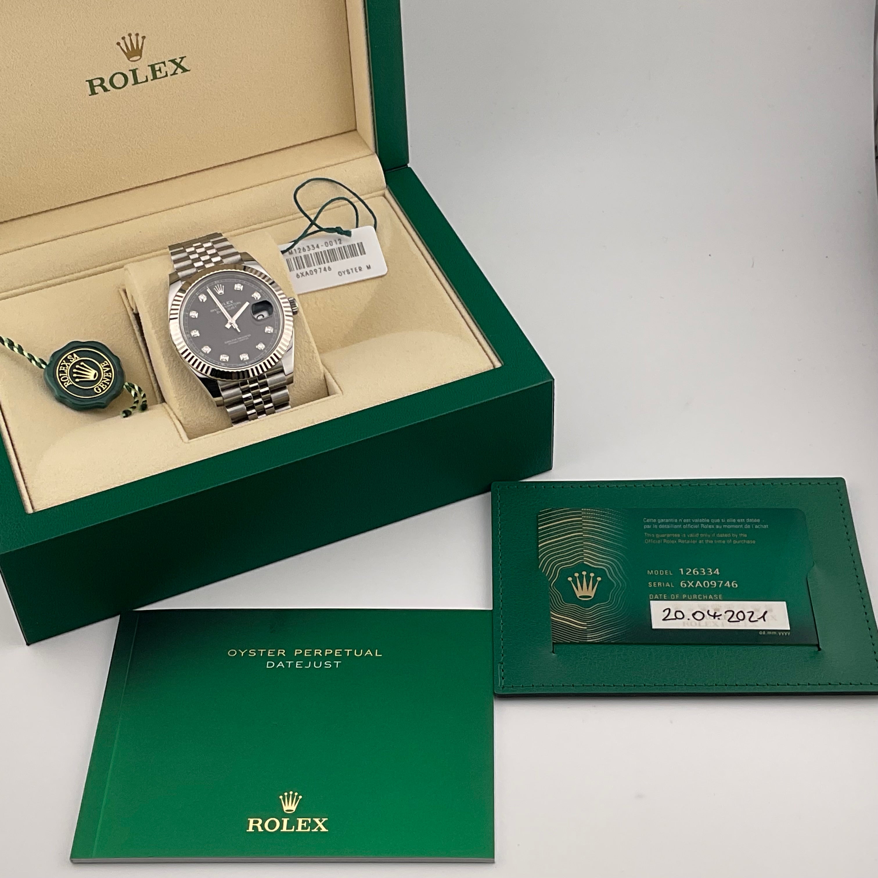 Rolex Datejust 41 | 126334 schwarz Diamant oyster | 2021 | full set