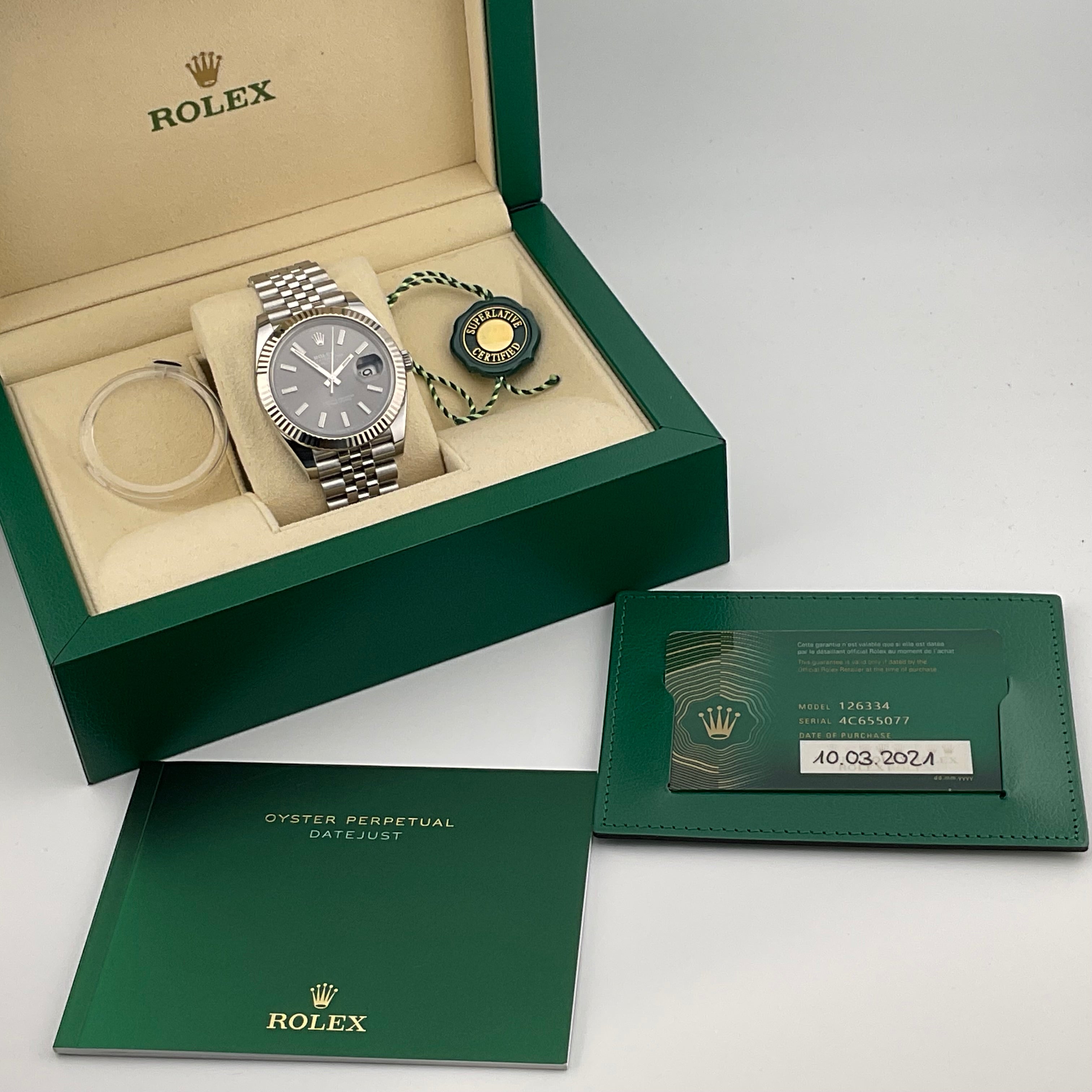 Rolex Datejust 41 | 126334 rhodium jubilee | 2023 | full set