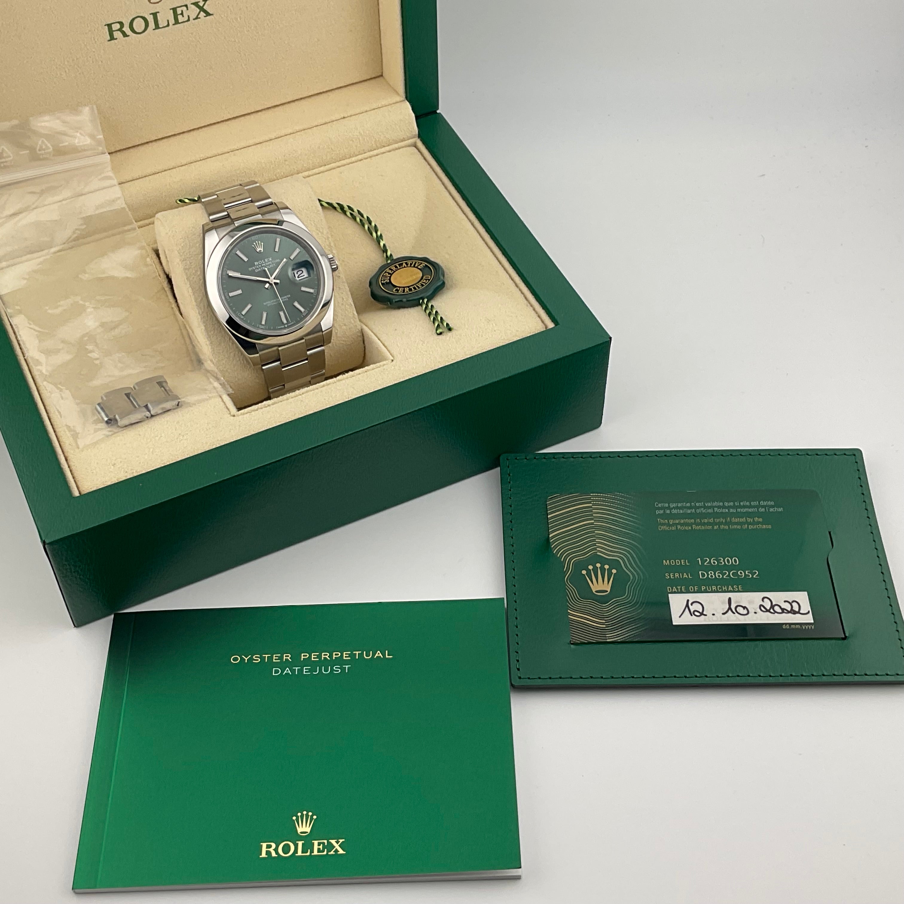 Rolex Datejust 41 | 126300 grün oyster | 2022 | full set