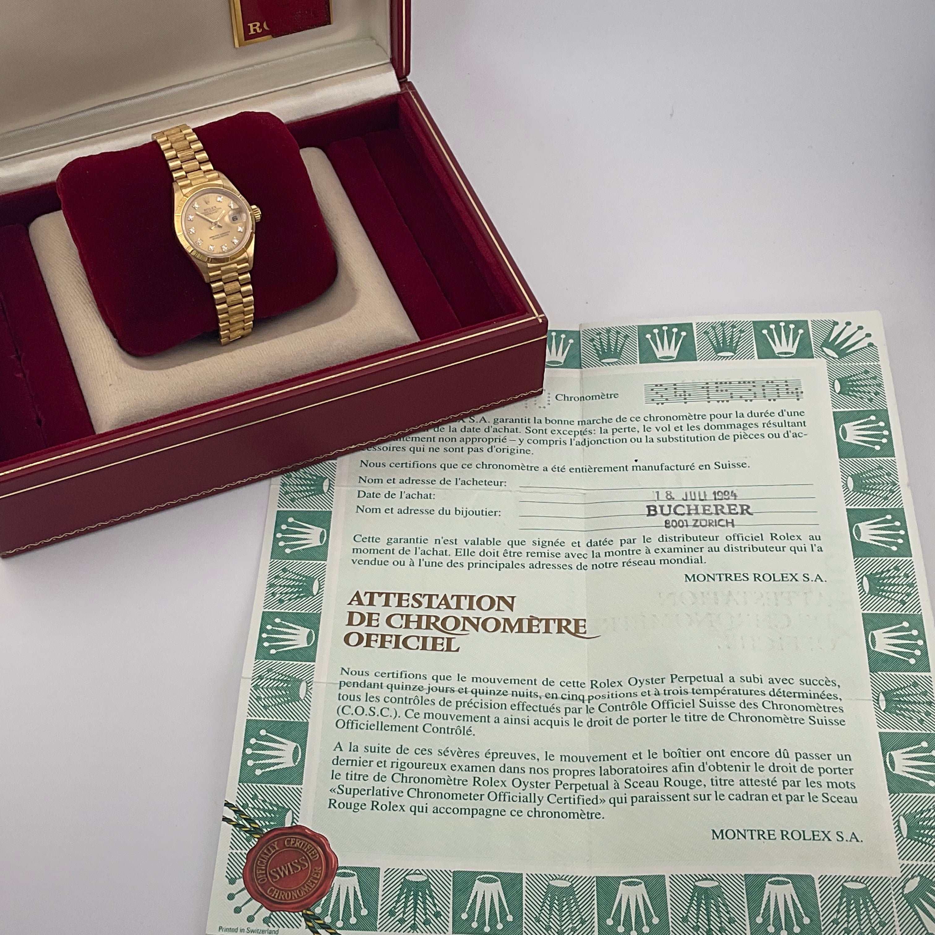 Rolex Datejust 26 | 69278 | Champagner diamant | 1994 | full set